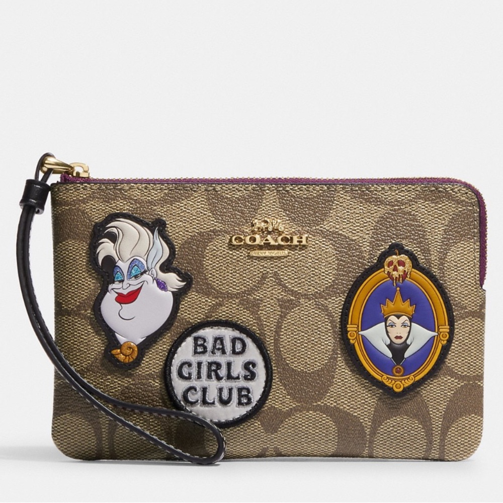 Disney X Coach Corner Zip Wristlet In Signature Canvas With Patches